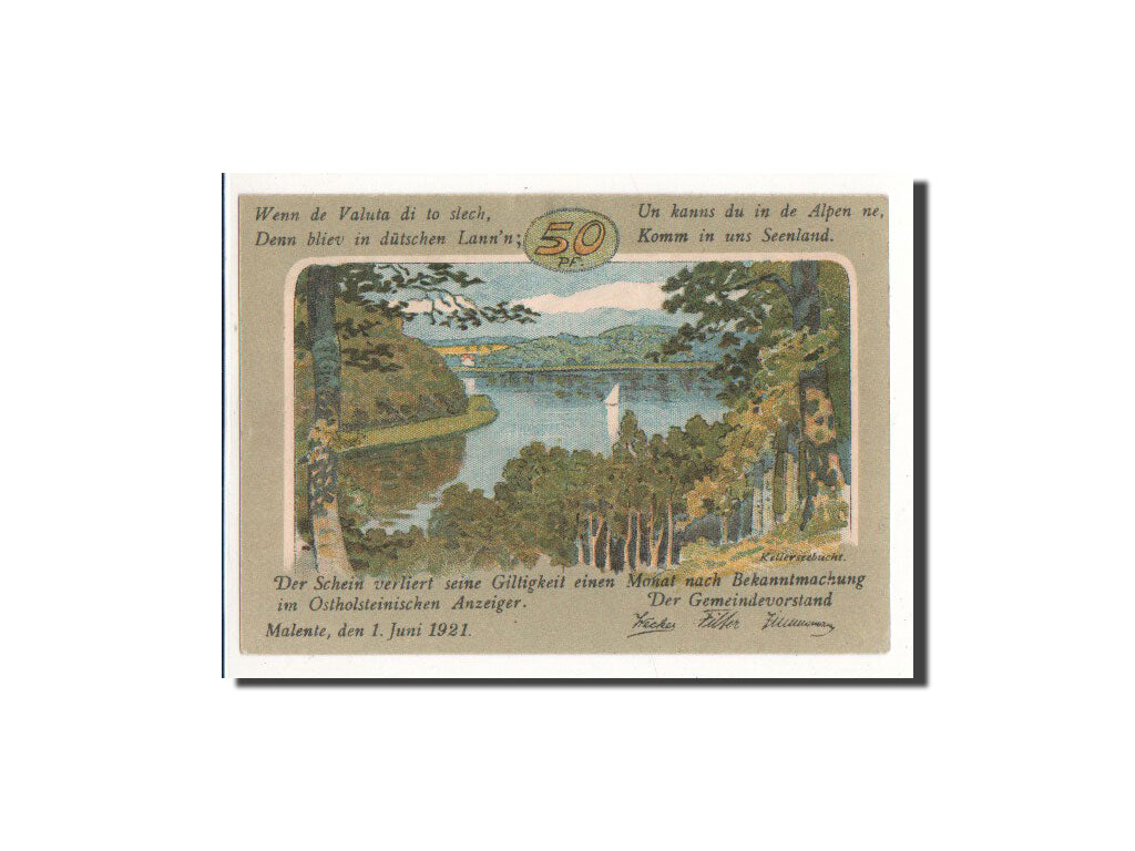Billet, Allemagne, Malente Gremsmuhlen Germeinde, 50 Pfennig, paysage, 1921