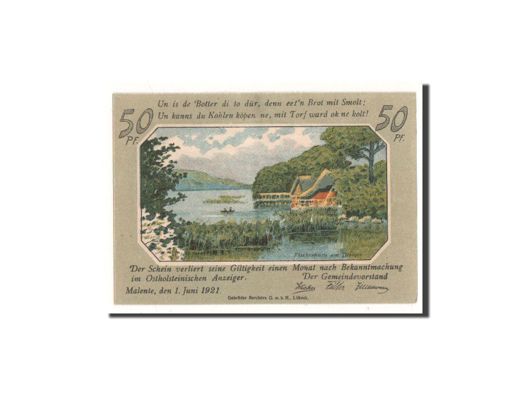 Geldschein, Deutschland, Malente Gremsmuhlen Germeinde, 50 Pfennig, paysage 1