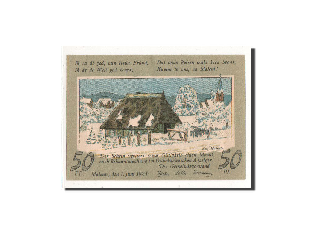 Geldschein, Deutschland, Malente Gremsmuhlen Germeinde, 50 Pfennig, Eglise