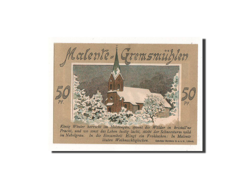 Geldschein, Deutschland, Malente Gremsmuhlen Germeinde, 50 Pfennig, Eglise