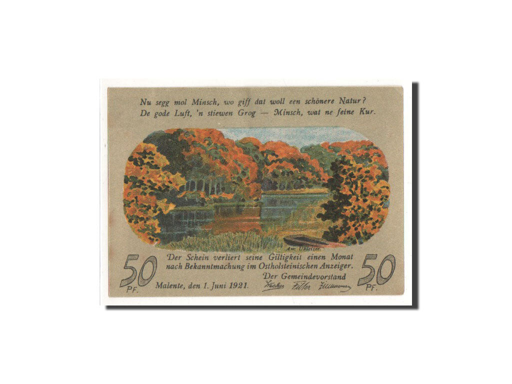 Geldschein, Deutschland, Malente Gremsmuhlen Germeinde, 50 Pfennig, paysage 3
