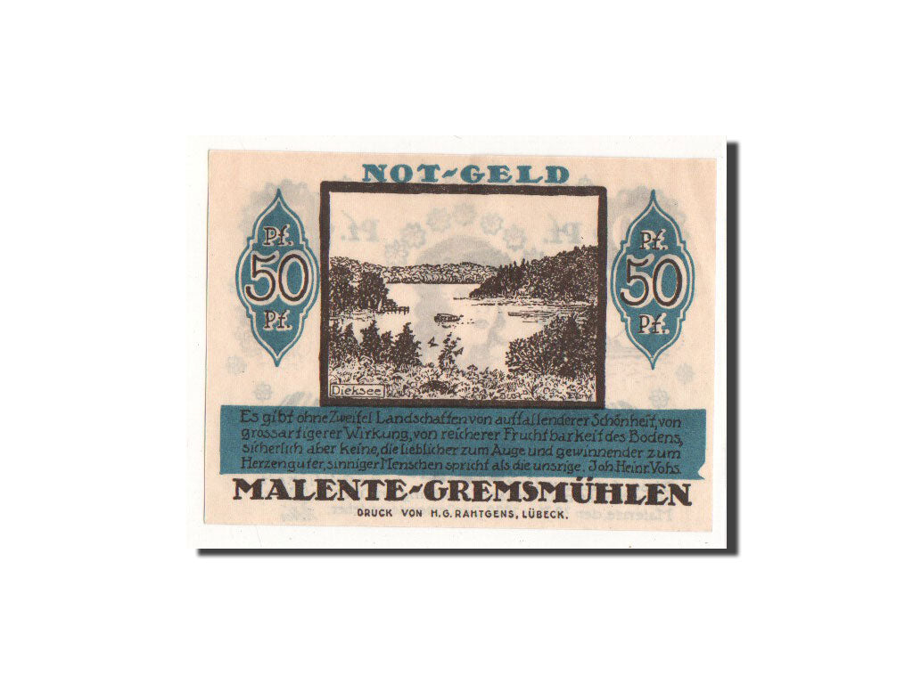Geldschein, Deutschland, Malente Gremsmuhlen Germeinde, 50 Pfennig, paysage