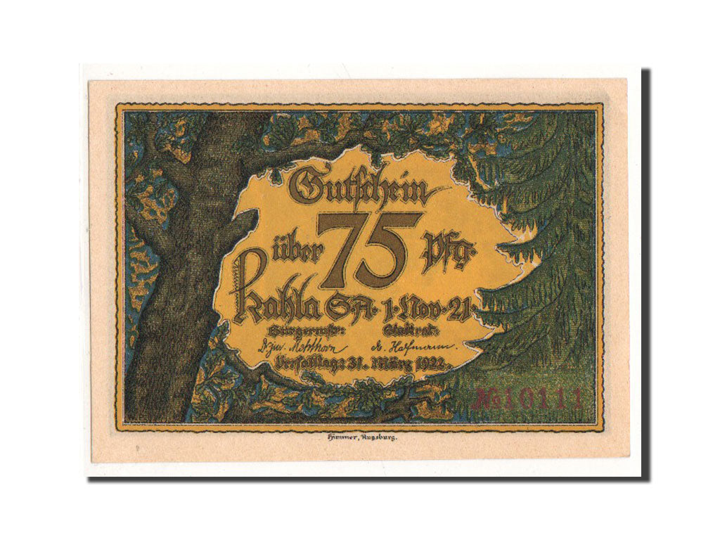 Geldschein, Deutschland, Kahla, 75 Pfennig, Foret, 1921, 1921-11-01, UNZ