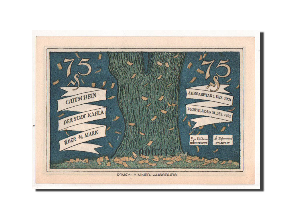 Banknote, Germany, Kahla, 75 Pfennig, personnage 2, 1921, 1921-12-01