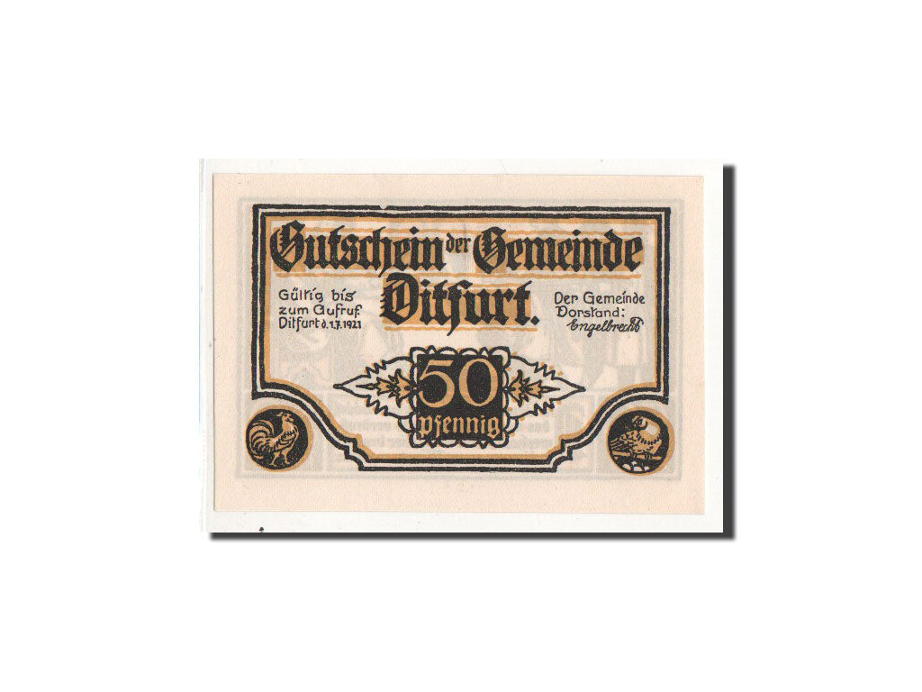 Biljet, Duitsland, Ditfurt Gemeinde, 50 Pfennig, personnage 1, 1921, 1921-07-01