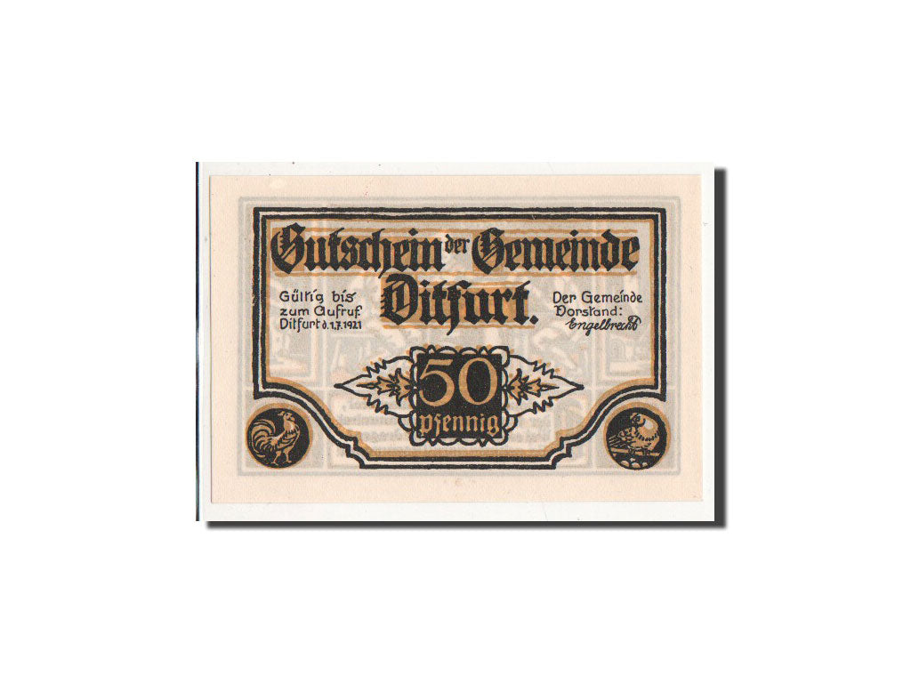 Biljet, Duitsland, Ditfurt Gemeinde, 50 Pfennig, personnage 2, 1921, 1921-07-01