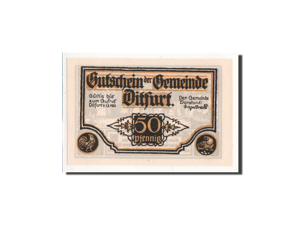 Biljet, Duitsland, Ditfurt Gemeinde, 50 Pfennig, personnage 3, 1921, 1921-07-01