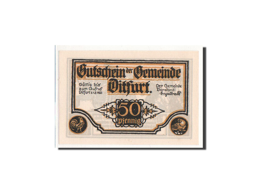 Biljet, Duitsland, Ditfurt Gemeinde, 50 Pfennig, personnage 4, 1921, 1921-07-01
