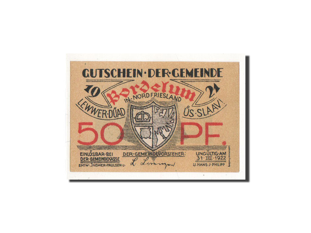 Banknote, Germany, Bordelum Gemeinde, 50 Pfennig, Maison, 1921, Undated