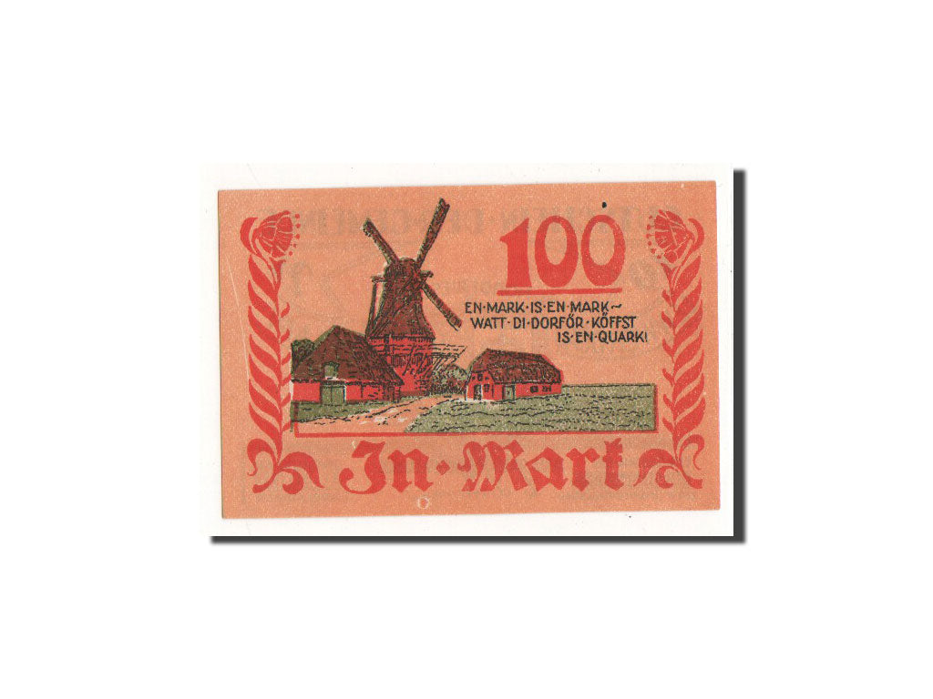 Billet, Allemagne, Bordelum Gemeinde, 1 Mark, moulin, 1921, Undated, NEUF