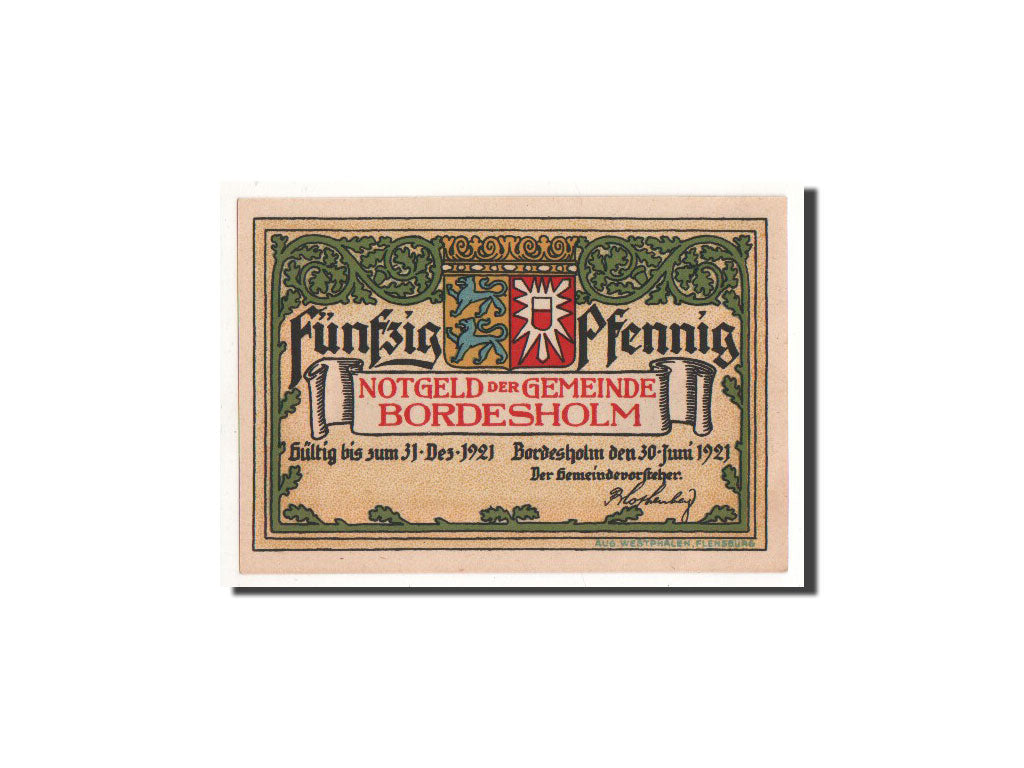 Biljet, Duitsland, Bordesholm, 50 Pfennig, rassemblement, 1921, 1921-06-30