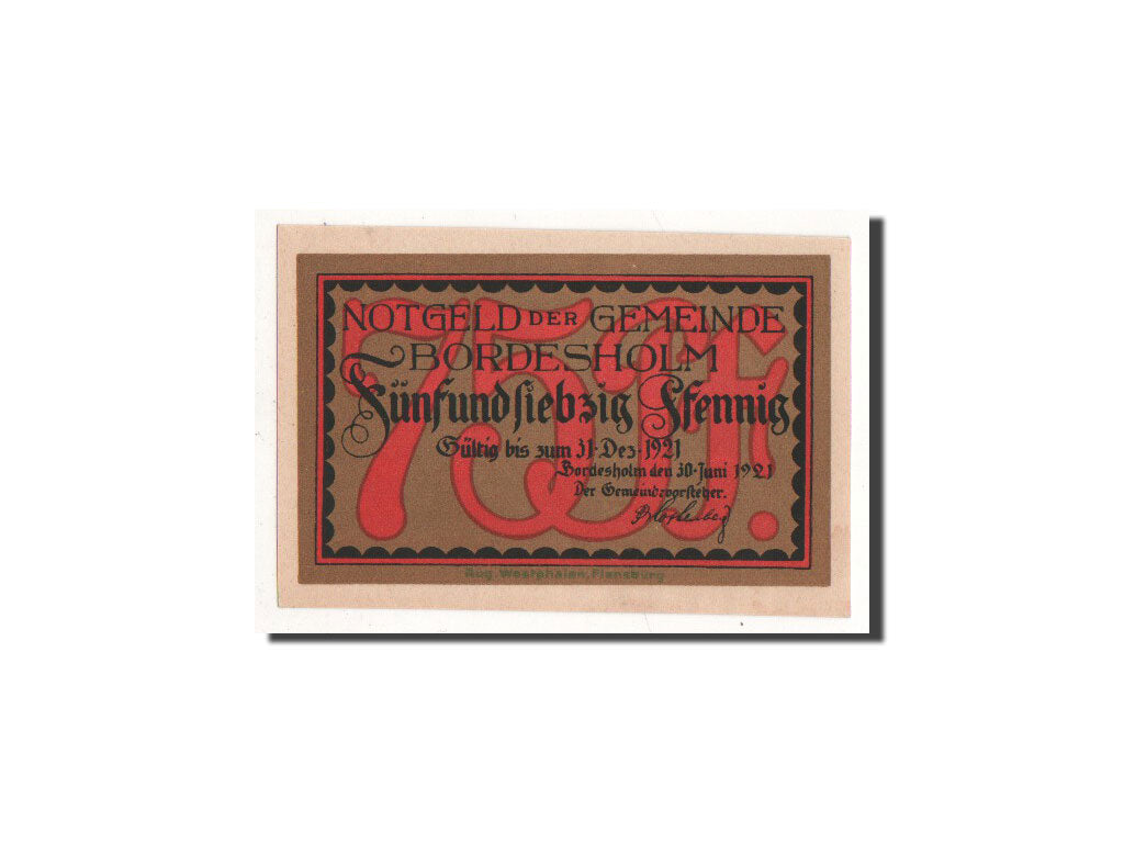 Billete, Alemania, Bordesholm, 75 Pfennig, paysage, 1921, 1921-06-30, UNC