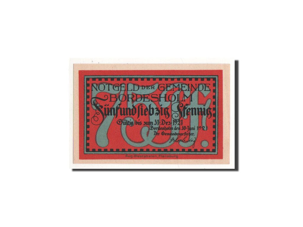 Billet, Allemagne, Bordesholm, 75 Pfennig, Eglise, 1921, 1921-06-30, NEUF