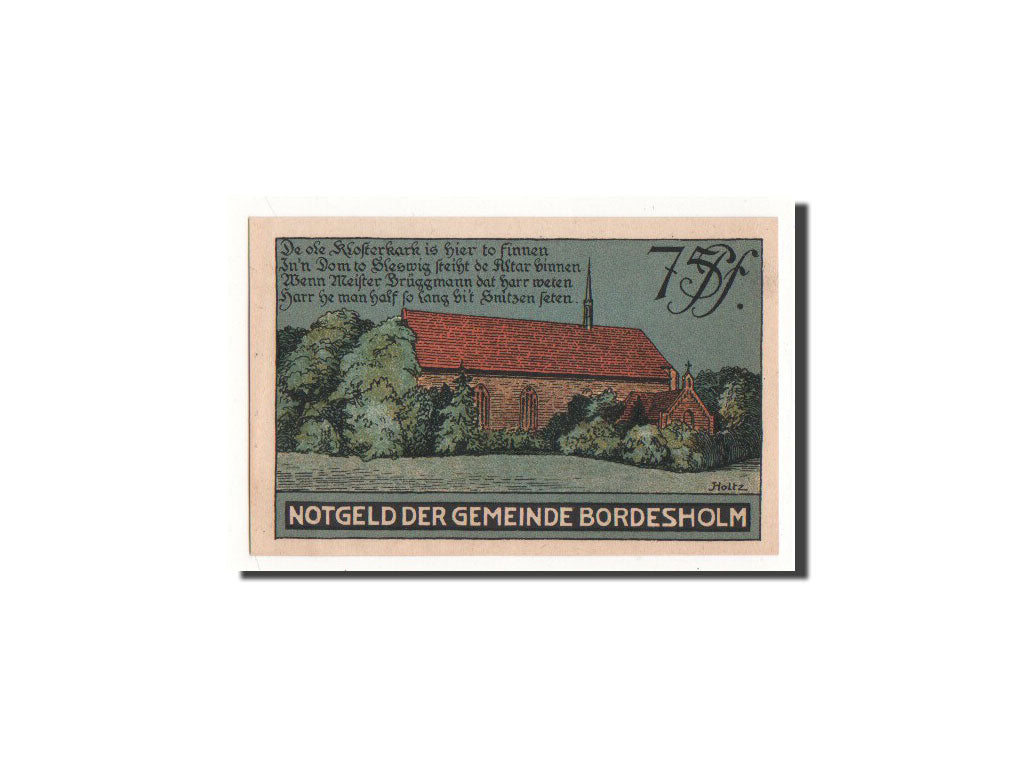 Billet, Allemagne, Bordesholm, 75 Pfennig, Eglise, 1921, 1921-06-30, NEUF