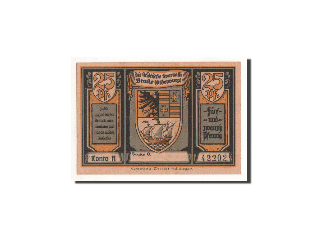 Billet, Allemagne, Brake, 25 Pfennig, portrait, O.D, Undated, NEUF, Mehl:149.1a