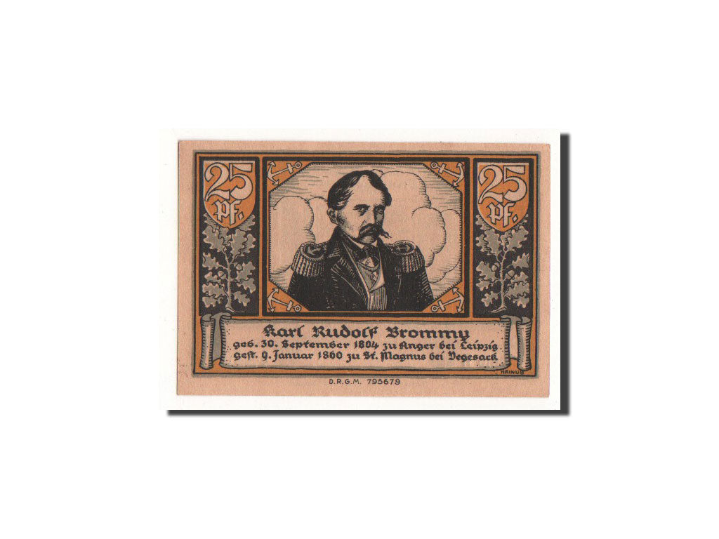 Billet, Allemagne, Brake, 25 Pfennig, portrait, O.D, Undated, NEUF, Mehl:149.1a