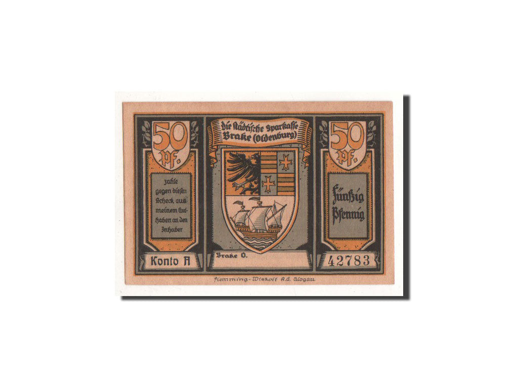 Biljet, Duitsland, Brake, 50 Pfennig, bateau, O.D, Undated, NIEUW, Mehl:149.1a