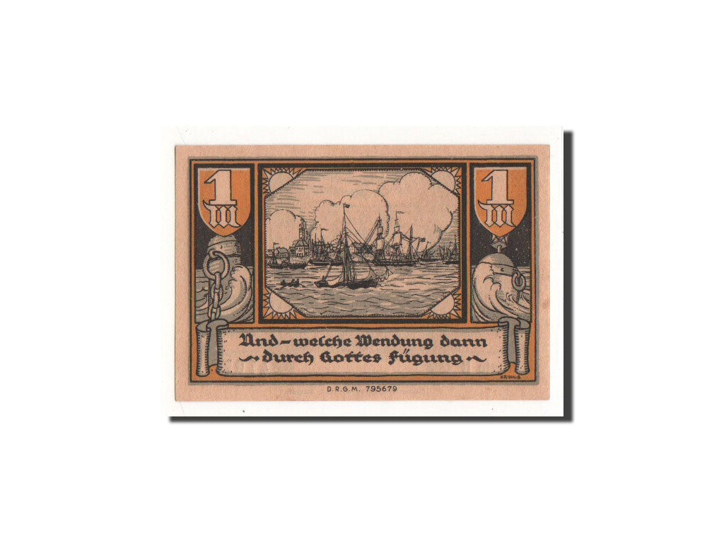 Banknot, Niemcy, Brake, 1 Mark, bateau, O.D, Undated, UNC(65-70), Mehl:149.1a