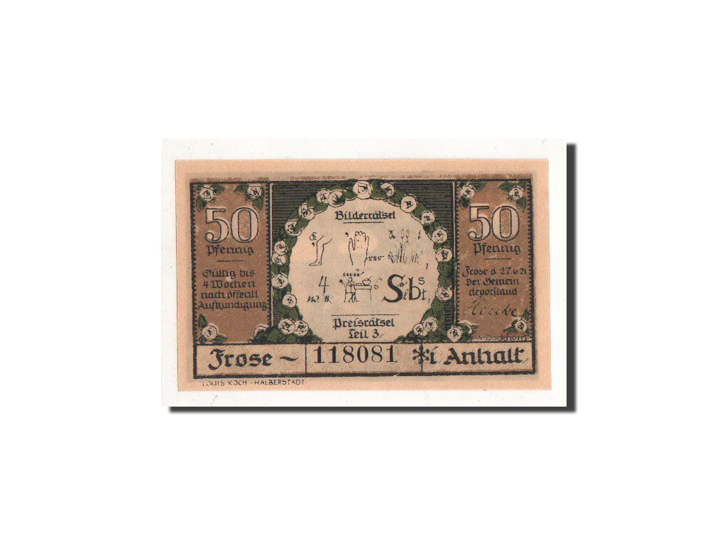 Billet, Allemagne, Frose, 50 Pfennig, paysage 1, 1921, 1921-06-27, NEUF