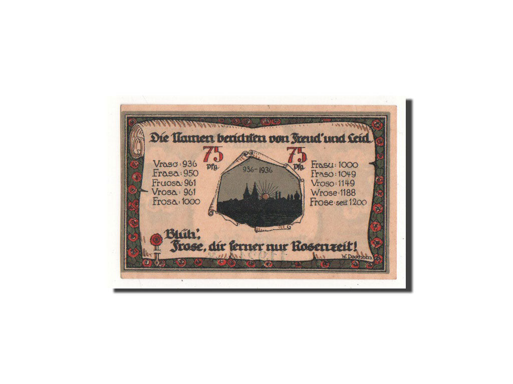Banknot, Niemcy, Frose, 75 Pfennig, paysage, 1921, 1921-06-27, UNC(65-70)