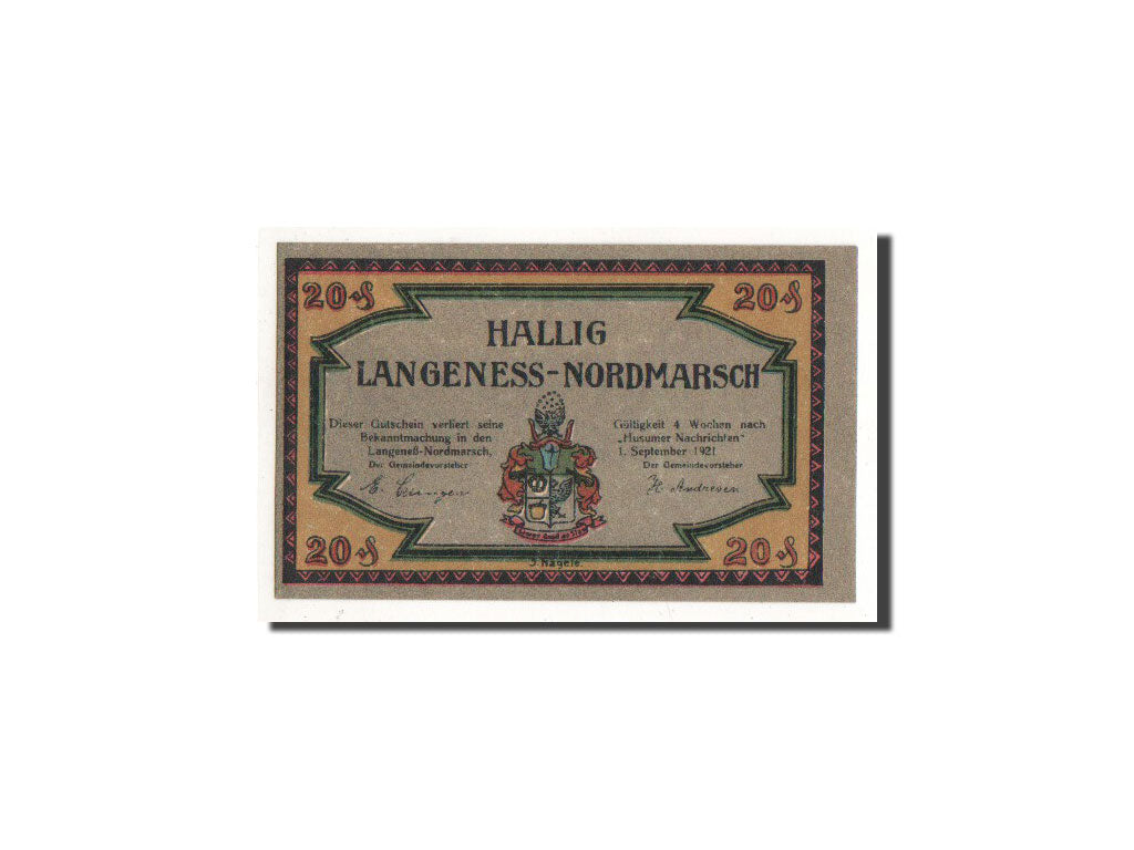 Biljet, Duitsland, Langeness Nordmarsch, 20 Pfennig, jetée, 1921, 1921-09-01