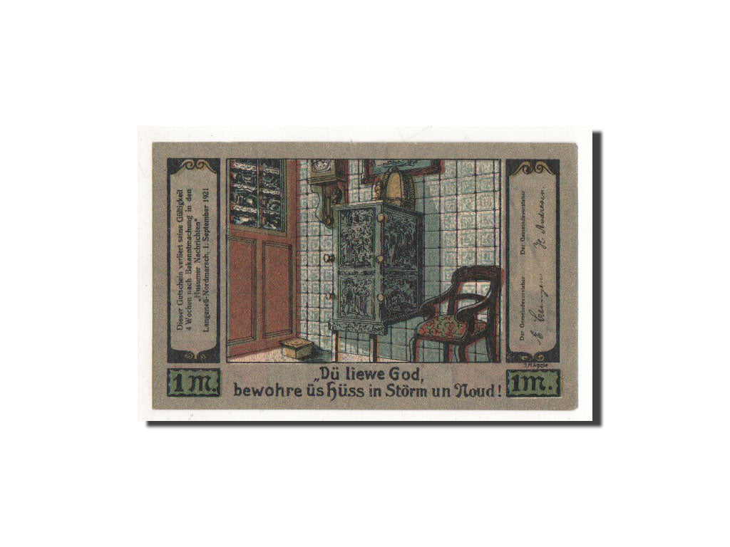 Biljet, Duitsland, Langeness Nordmarsch, 1 Mark, portrait, 1921, 1921-09-01
