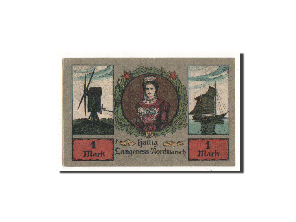 Biljet, Duitsland, Langeness Nordmarsch, 1 Mark, portrait, 1921, 1921-09-01