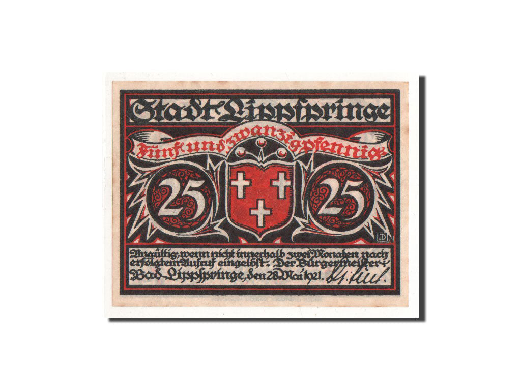 Banknote, Germany, Lippspringe, 25 Pfennig, agriculteur, 1921, 1921-05-28