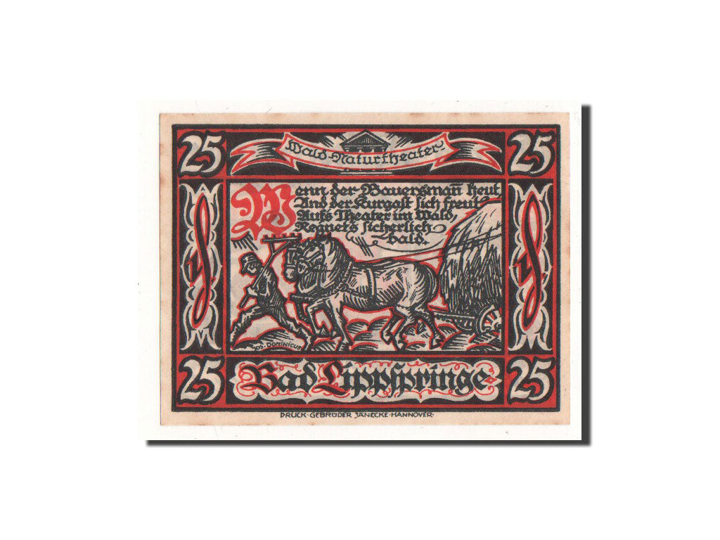 Banknote, Germany, Lippspringe, 25 Pfennig, agriculteur, 1921, 1921-05-28