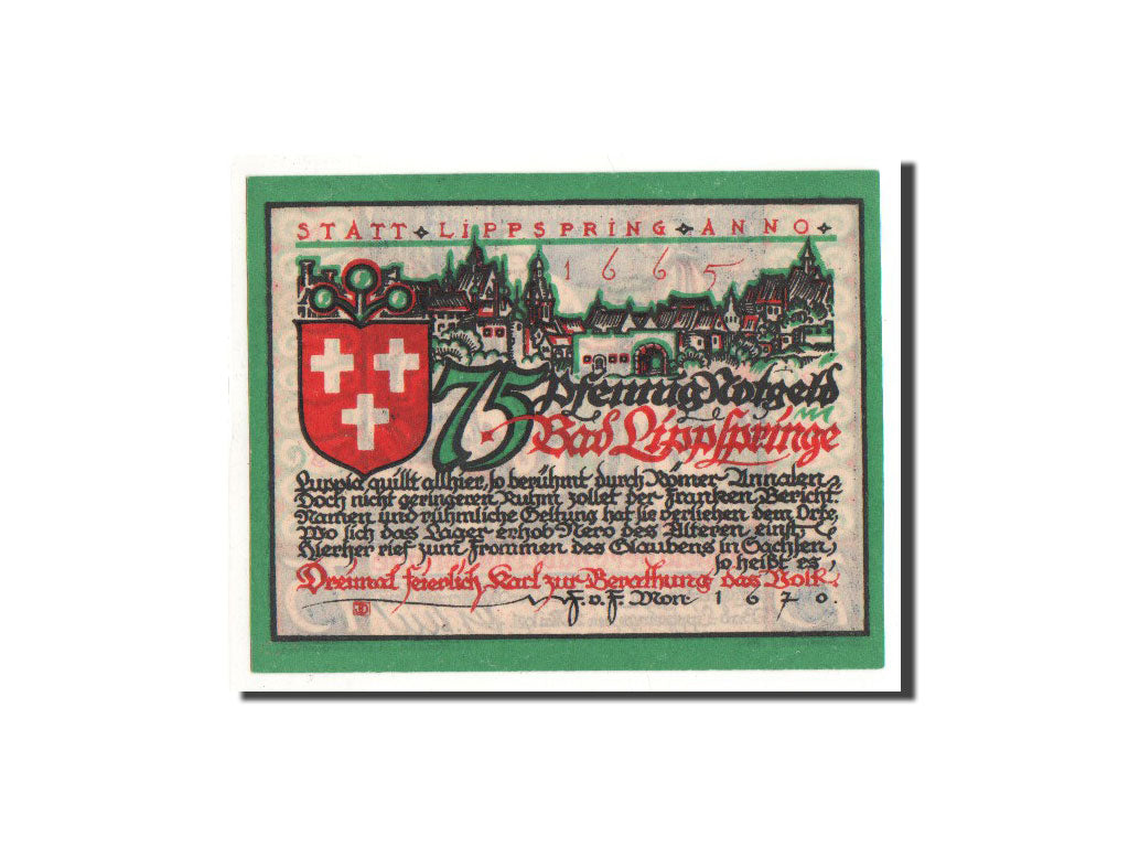 Billete, Alemania, Lippspringe, 75 Pfennig, chevalier, 1921, 1921-05-28, UNC