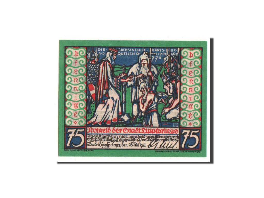 Billete, Alemania, Lippspringe, 75 Pfennig, chevalier, 1921, 1921-05-28, UNC