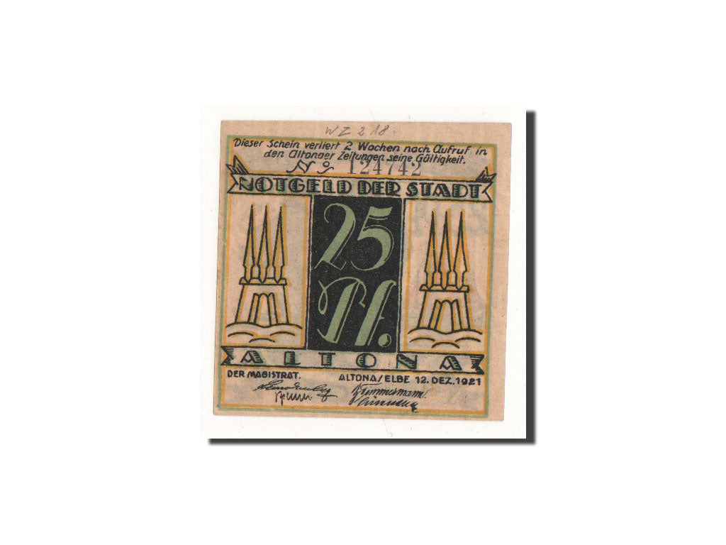 Billet, Allemagne, Altona, 25 Pfennig, personnage, 1921, 1921-12-12, NEUF