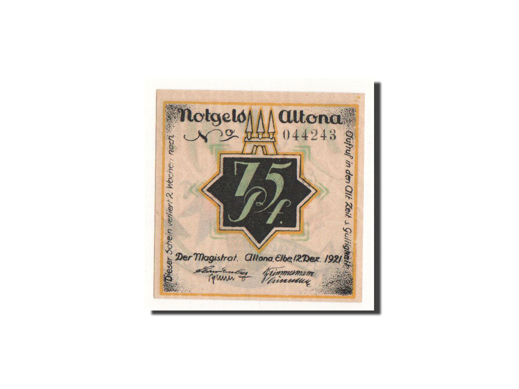 Banknote, Germany, Altona, 75 Pfennig, personnage 1, 1921, 1921-12-12