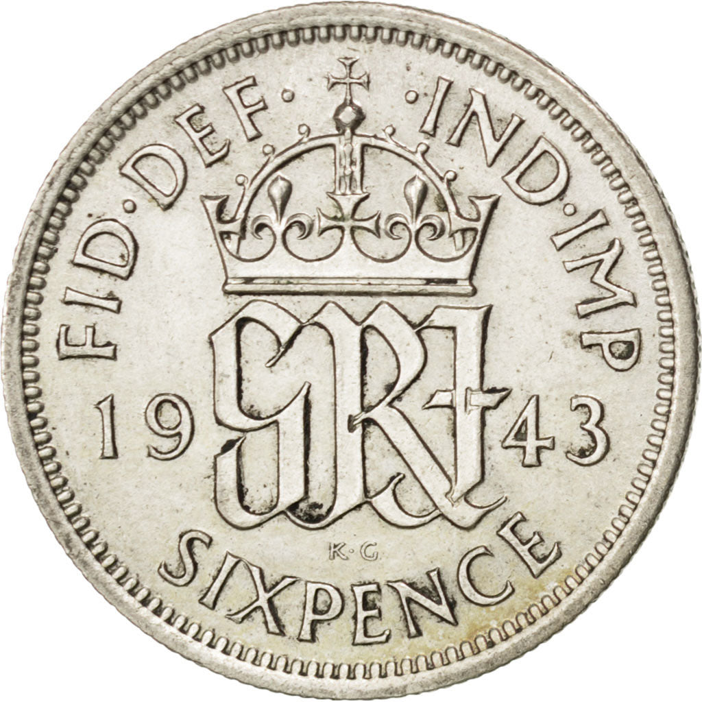Coin, Great Britain, George VI, 6 Pence, 1943, AU(55-58), Silver, KM:852