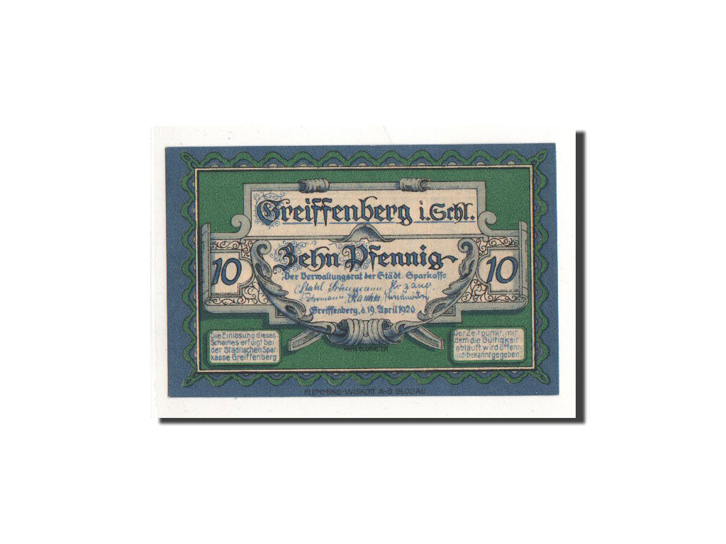 Banknote, Germany, Greiffenberg, 10 Pfennig, château, 1920, 1920-04-19