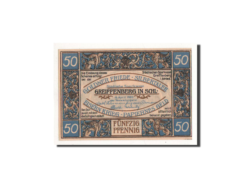 Geldschein, Deutschland, Greiffenberg, 50 Pfennig, Ville, 1920, 1920-04-19, UNZ