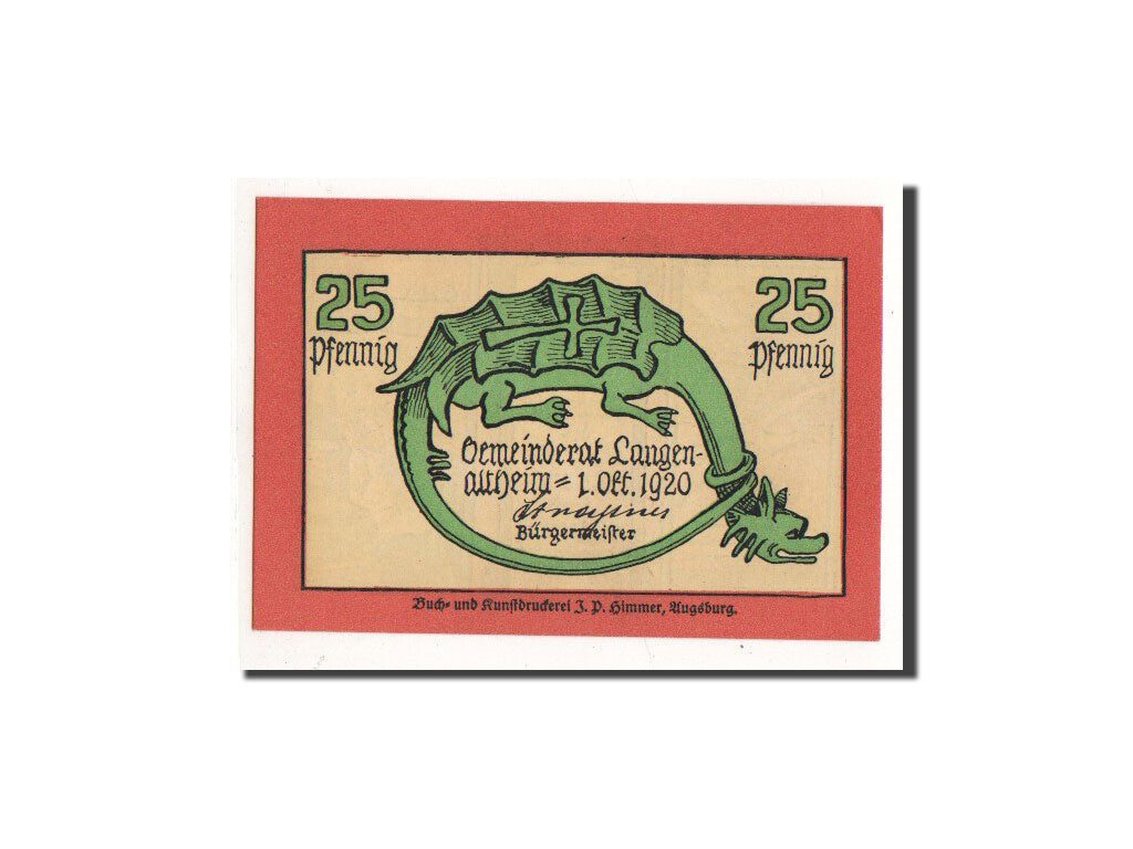 Banknote, Germany, Langenaltheim, 25 Pfennig, falaise, 1920, 1920-10-01