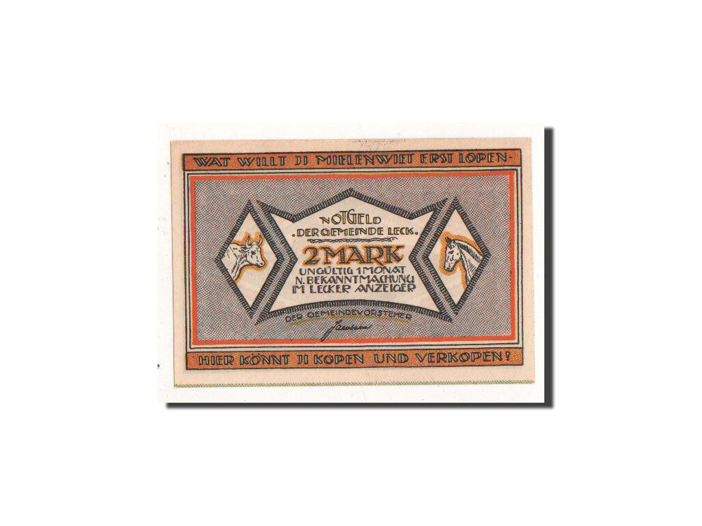 Biljet, Duitsland, Leck, 2 Mark, Animaux, O.D, Undated, NIEUW, Mehl:780.1