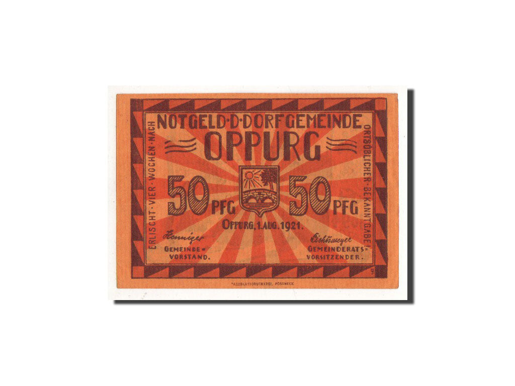 Billete, Alemania, Oppurg, 50 Pfennig, rempart, 1921, 1921-08-01, UNC