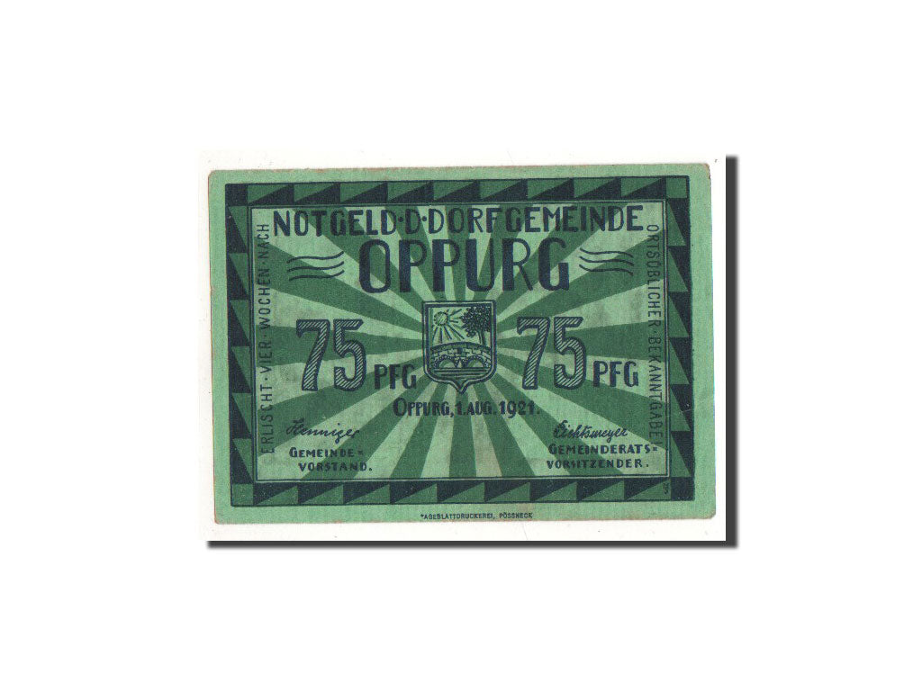 Biljet, Duitsland, Oppurg, 75 Pfennig, rempart, 1921, 1921-08-01, NIEUW