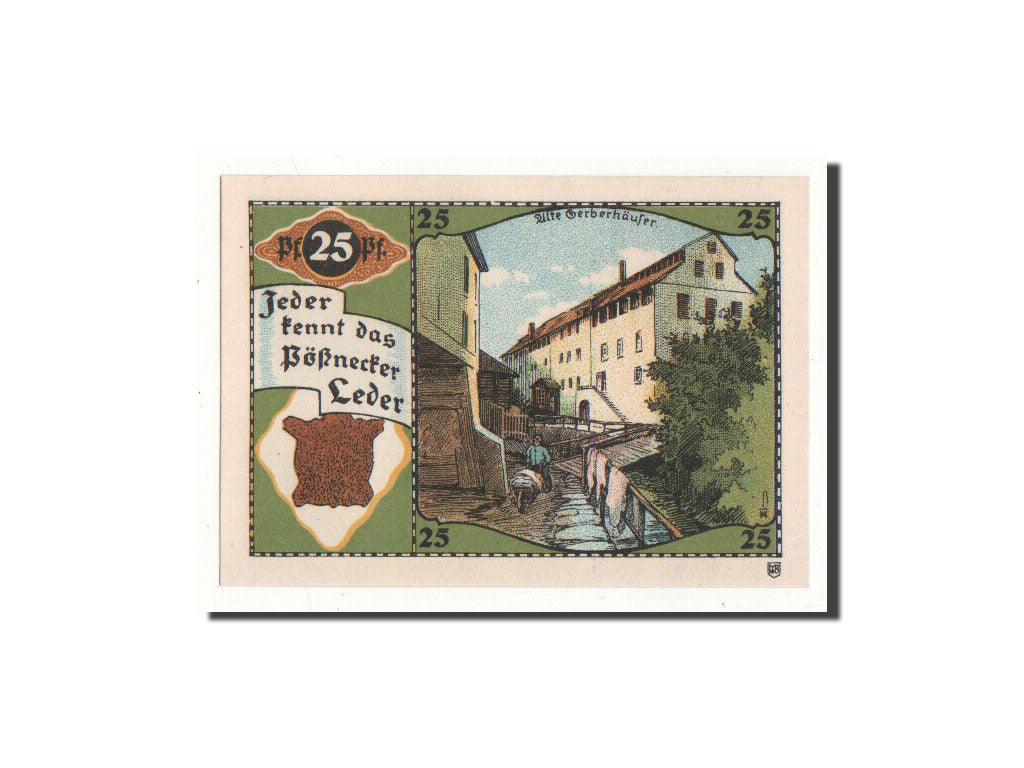 Billete, Alemania, Possneck, 25 Pfennig, maroquinier, O.D, Undated, UNC