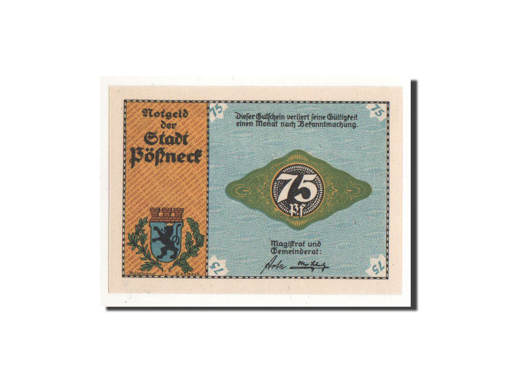 Billete, Alemania, Possneck, 75 Pfennig, métier à tisser 1, O.D, Undated, UNC