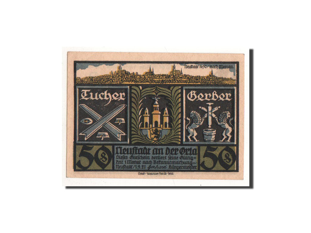 Banknote, Germany, Neustadt a.d Orla Stadt, 50 Pfennig, paysage, 1921