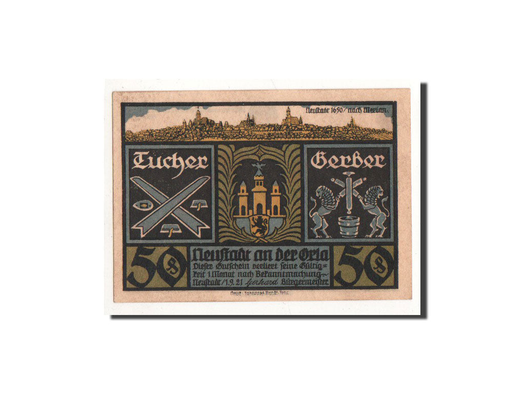 Billete, Alemania, Neustadt a.d Orla Stadt, 50 Pfennig, personnage, 1921
