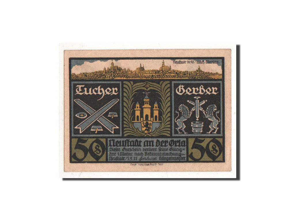 Billete, Alemania, Neustadt a.d Orla Stadt, 50 Pfennig, personnage 1, 1921