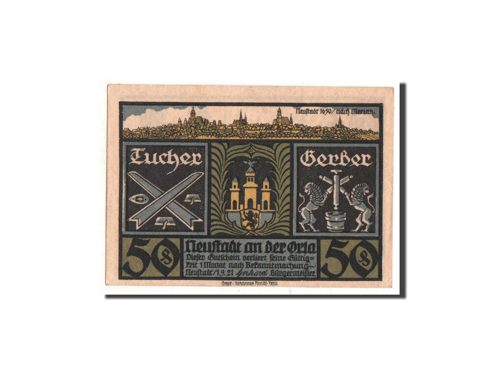 Billete, Alemania, Neustadt a.d Orla Stadt, 50 Pfennig, personnage 3, 1921