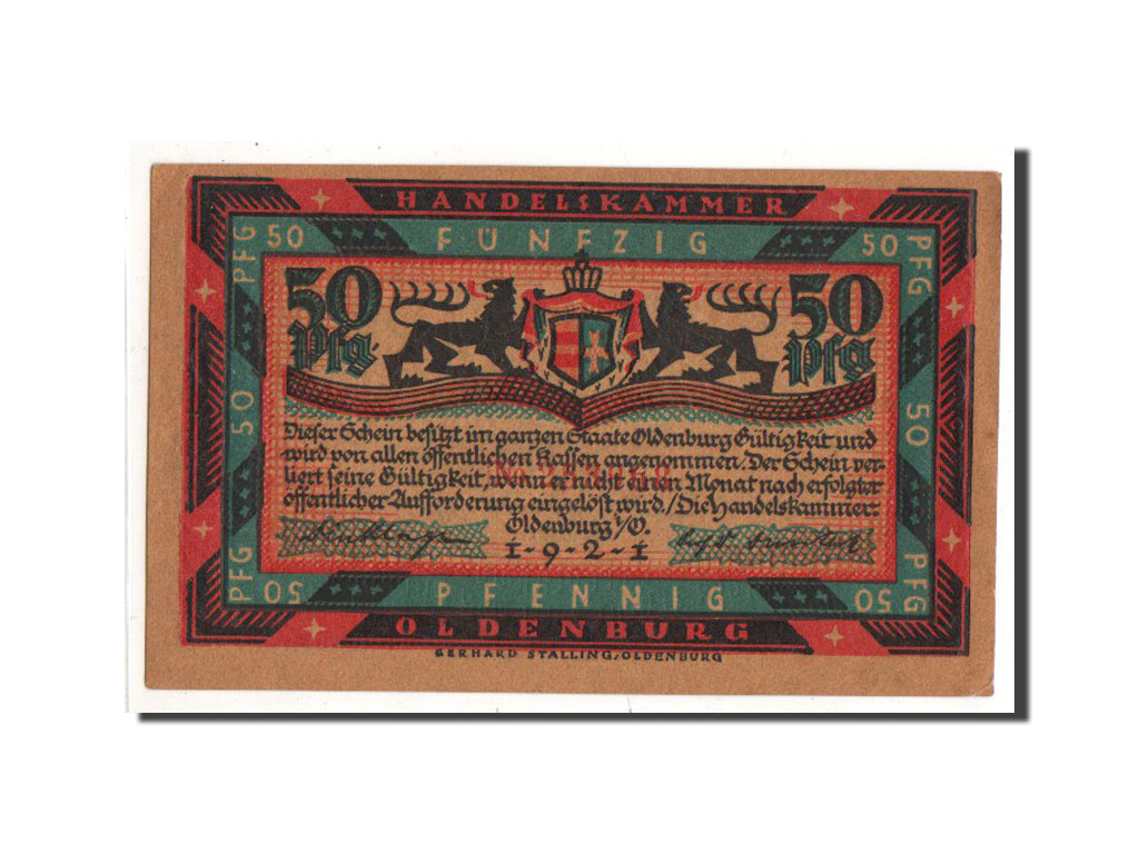 Billete, Alemania, Oldenburg, 50 Pfennig, bateau, 1921, Undated, UNC