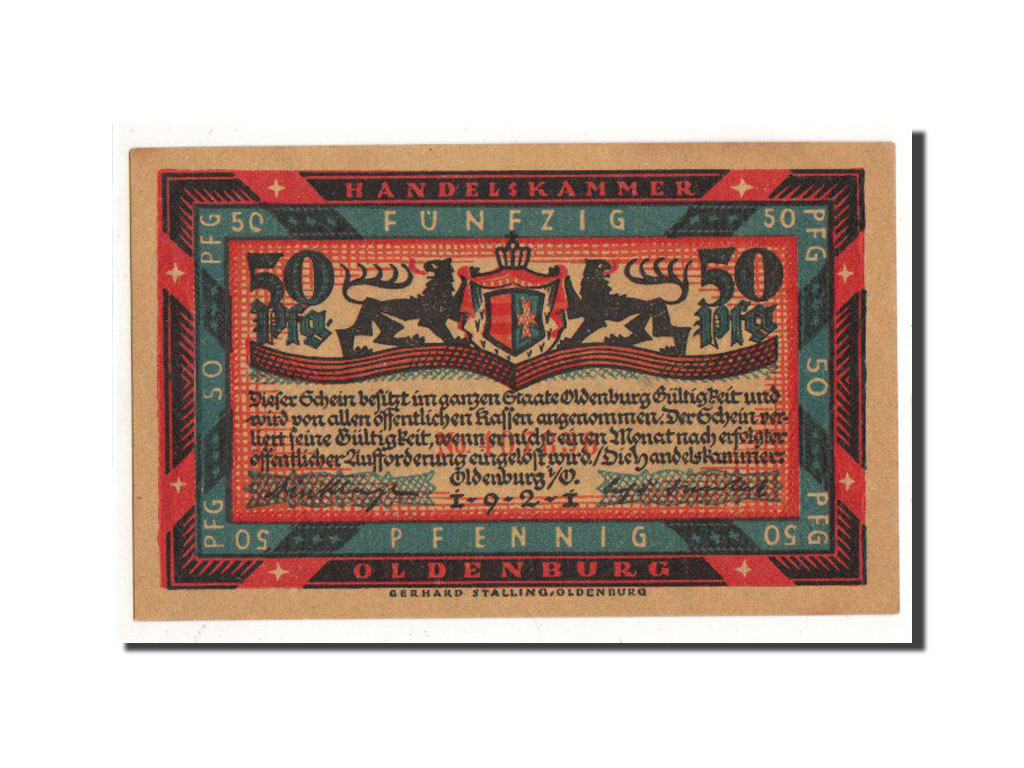 Banconote, Germania, Oldenburg, 50 Pfennig, cheval, 1921, Undated, FDS