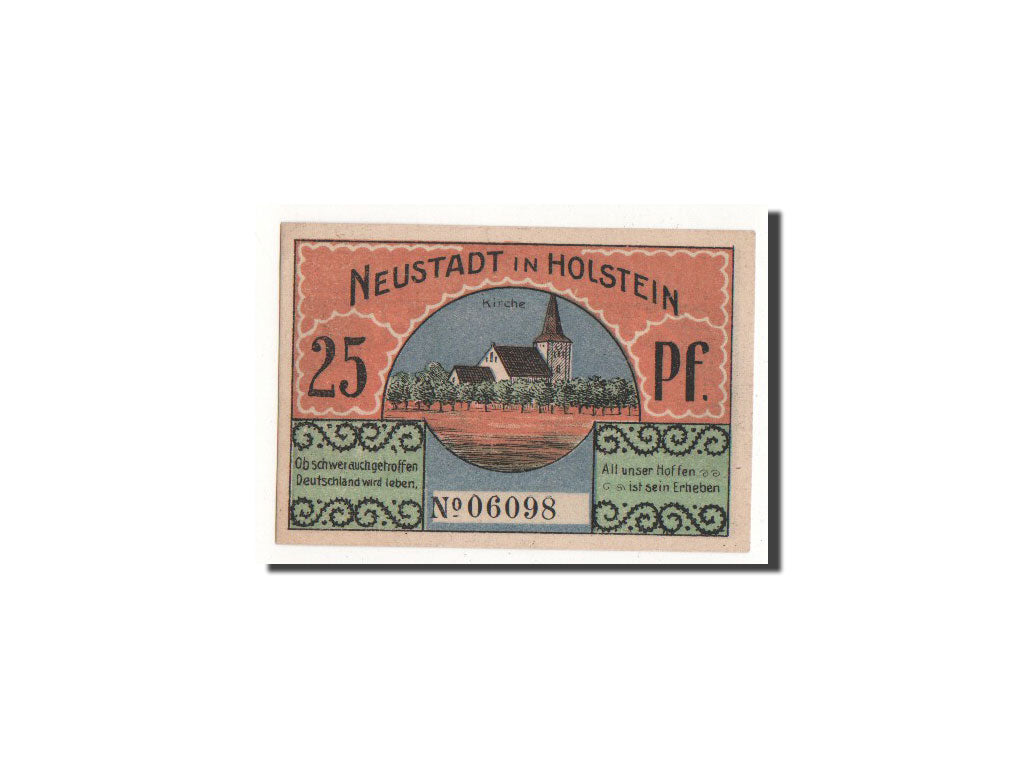 Billete, Alemania, Neustadt i. Holstein Stadt, 25 Pfennig, Eglise, O.D, Undated