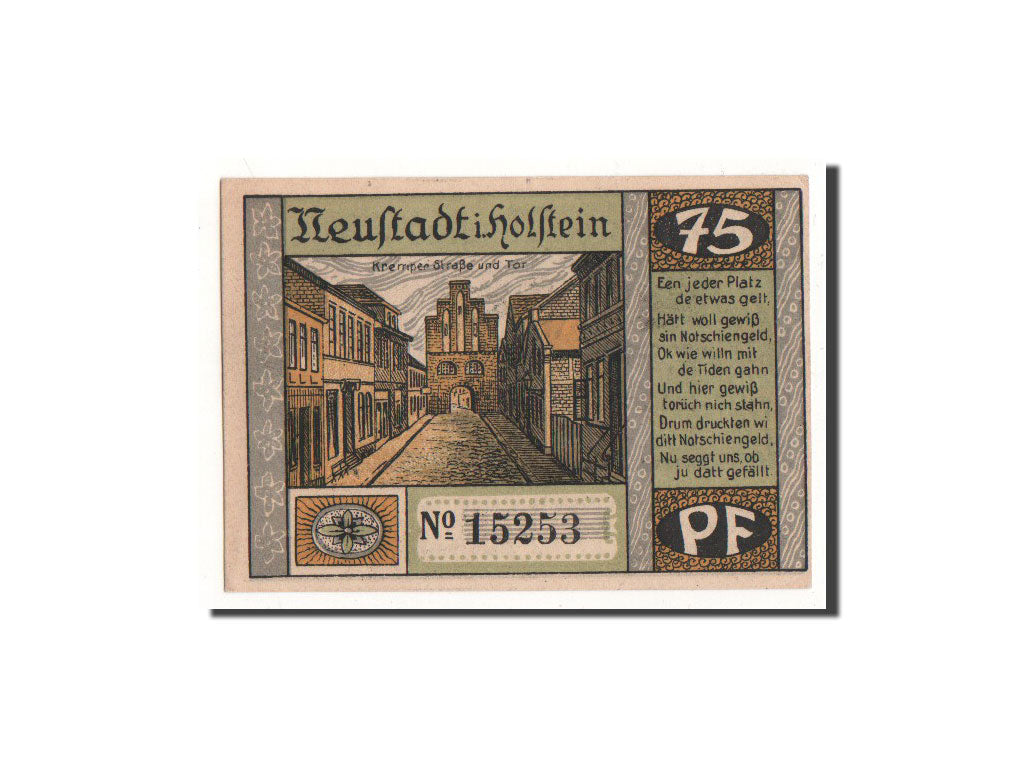 Banknot, Niemcy, Neustadt i. Holstein Stadt, 75 Pfennig, ruelle, O.D, Undated